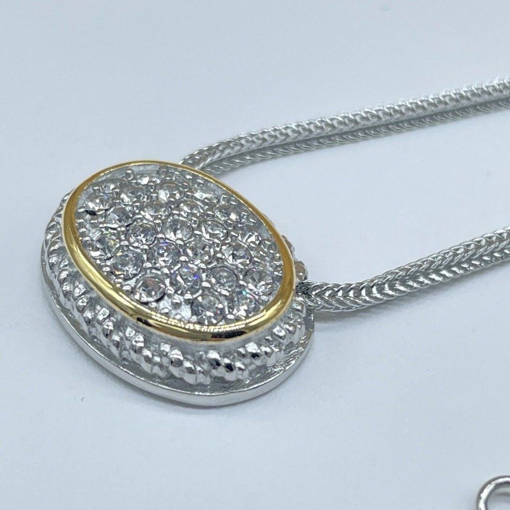 Emma Skye Pave Crystal Necklace Silver Tone Gold Tone Accent Wheat Link Chain 16 - Picture 9 of 13